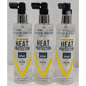 KISS Colors & Care Anti-Reversion Heat Protector Hair Oil Spray Shine - 3 Pack